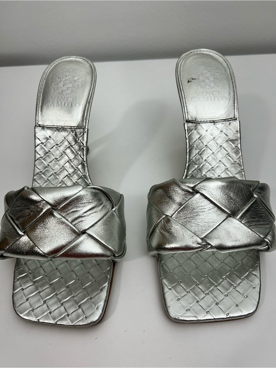 Vince Camuto Shoes - Vince Camuto Brelaune Silver Leather Braided Stiletto Slide Mules Size 9